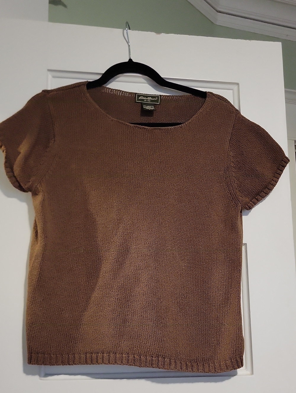 Eddie Bauer Vintage Women's Short Sleeve Knit Top Sweater — Brown - L